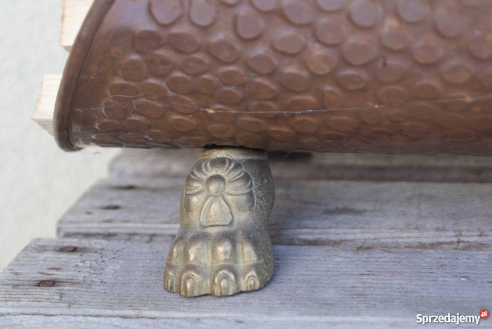 Miedziany kosz na drewno z ceramiczną rączką mazowieckie Warszawa