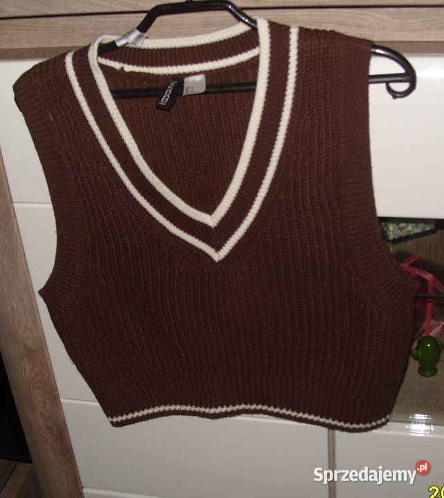 Wełniana Czekoladowo Kremowa kamizelka HM r S Swetry i golfy wielkopolskie Rawicz