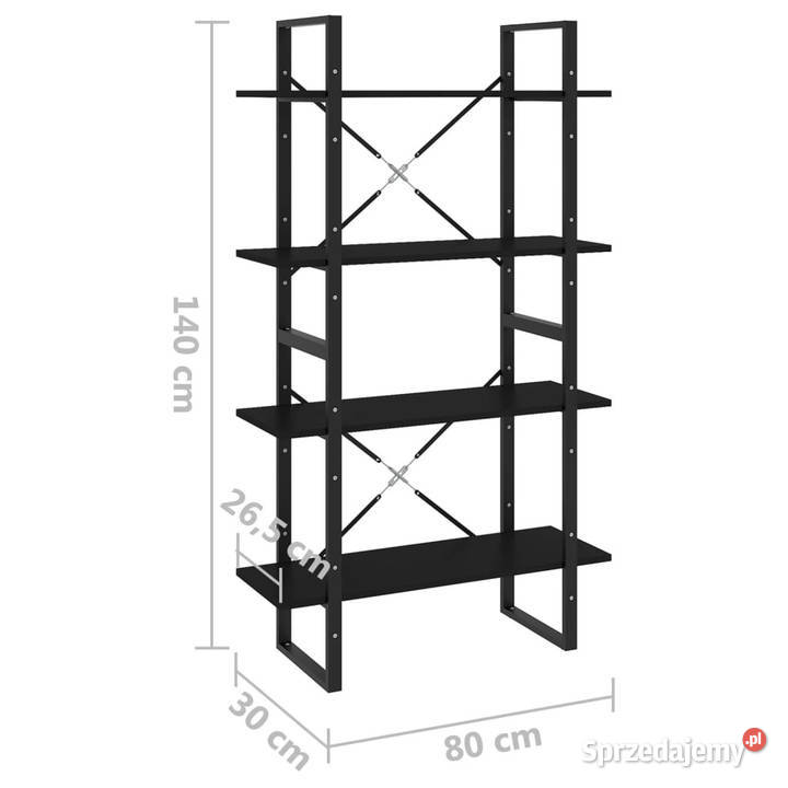 4poziomowy regał na książki czarny 80x30x140