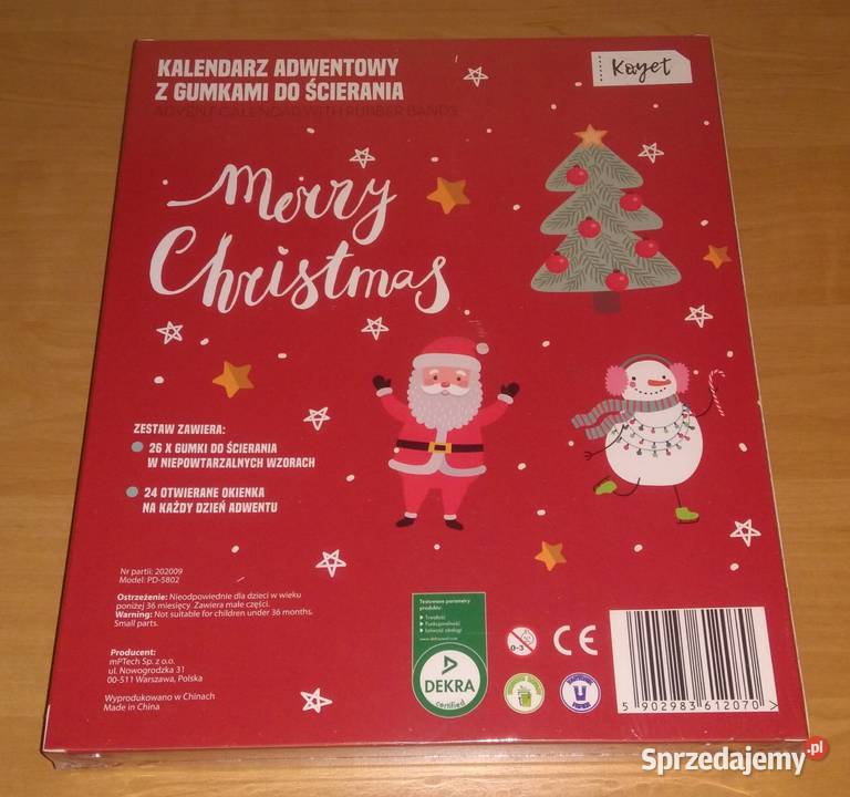 Kalendarz adwentowy z gumkami do ścierania Kayet