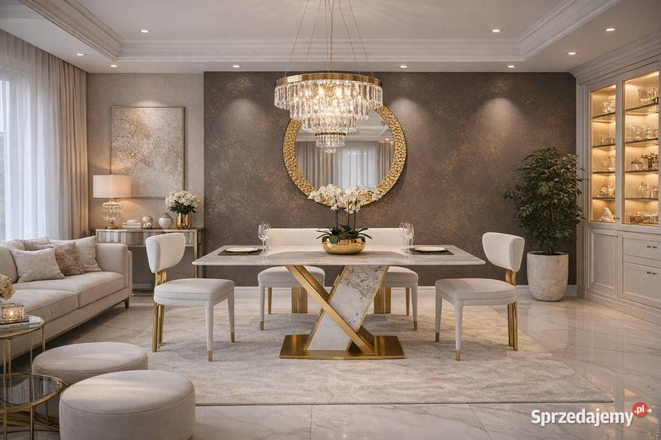 Stół złoty okrągły Glamour Nowojorski z Golkowice
