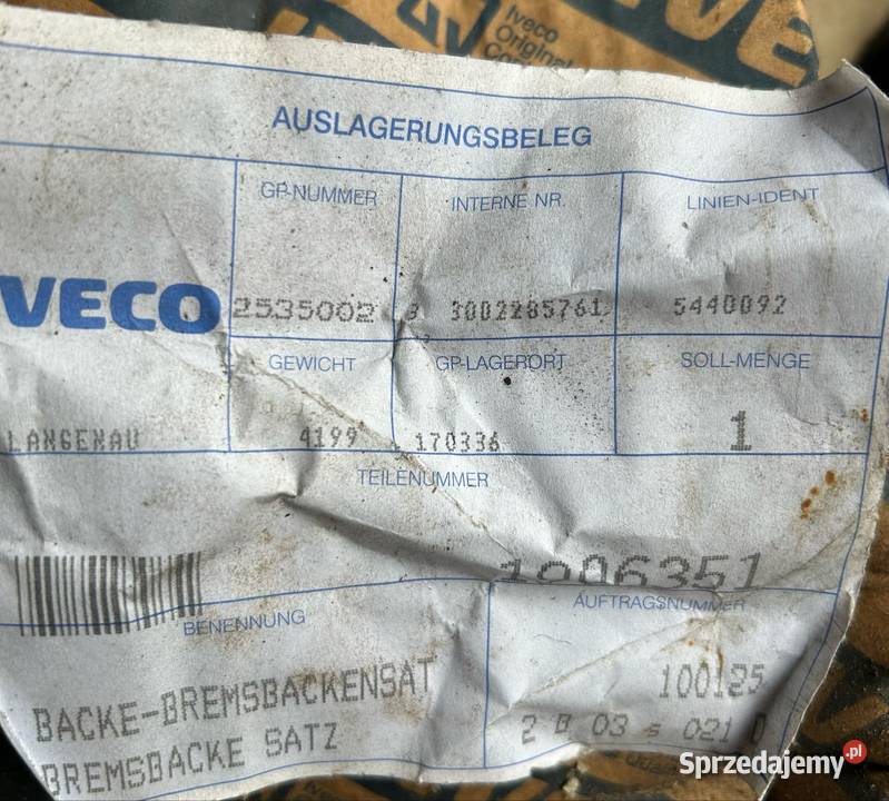Iveco 2535002 3003385761 okładziny szczeki 358 sprzedam