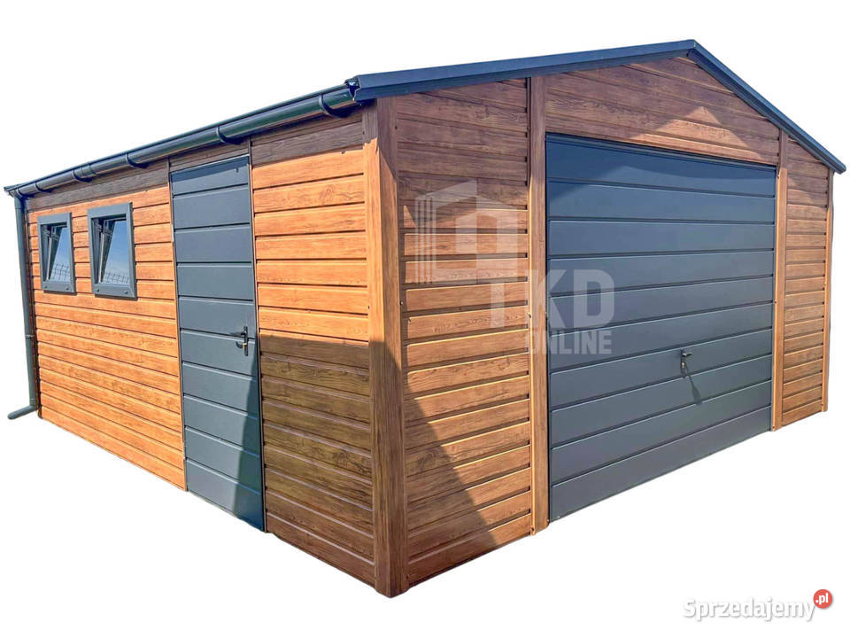 Garaż blaszany 5x5m Brama uchylna drzwi 2x okno