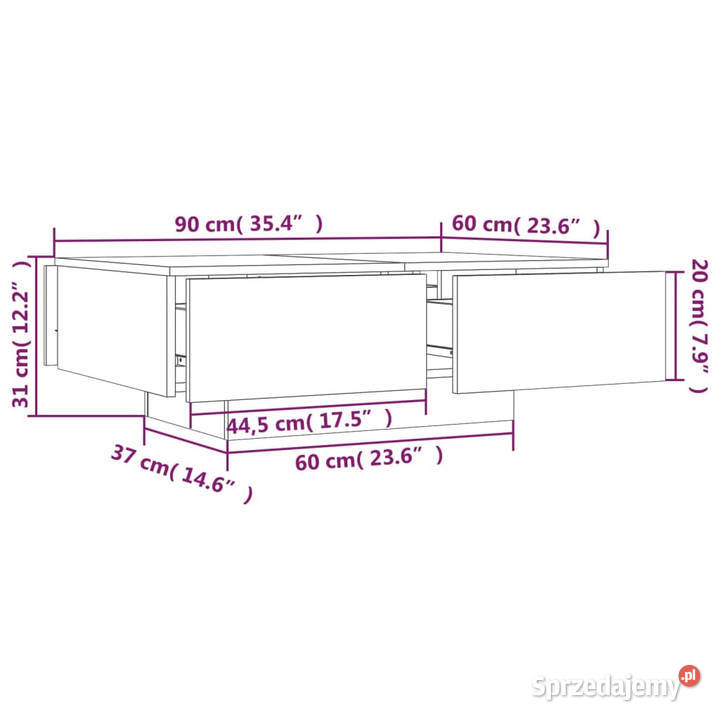 Stolik kawowy brązowy dąb 90x60x31 WM815197 Warszawa