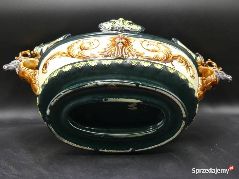 Okazała majolikowa donica sygnowana początek XX Poznań