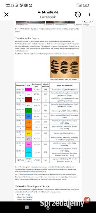 Sprężyny tył Volkswagen Transporter T3 Stępin