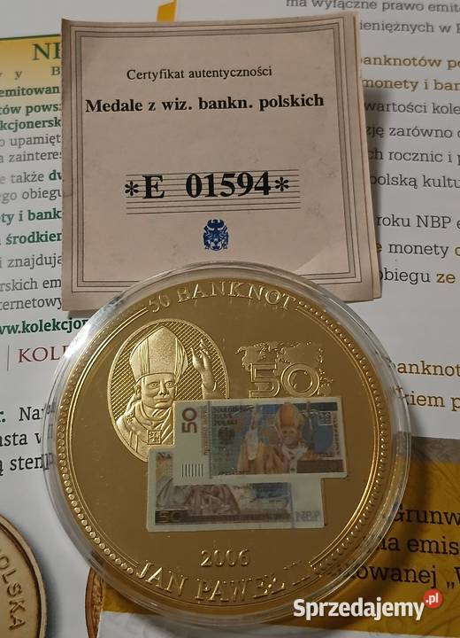Medal kolekcjonerski z wizerunkiem banknotu 50 Kościan