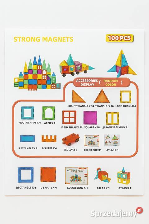 Klocki magnetyczne 100 elementów czerwony Klocki Warszawa sprzedam