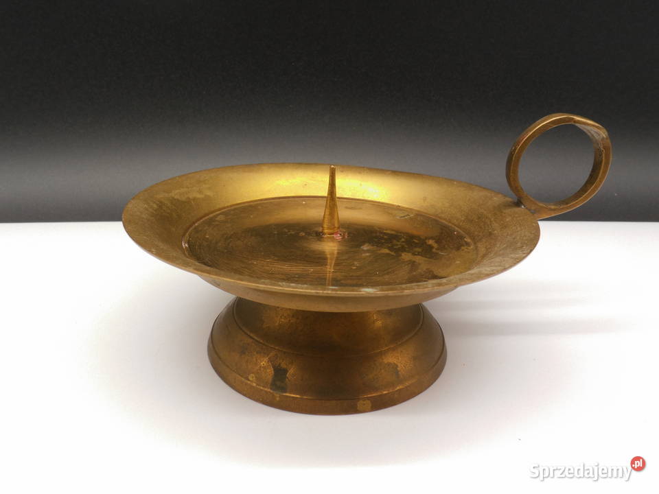 Świecznik z Uchem Kaganek Mosiężny stary MASSIV Raszków