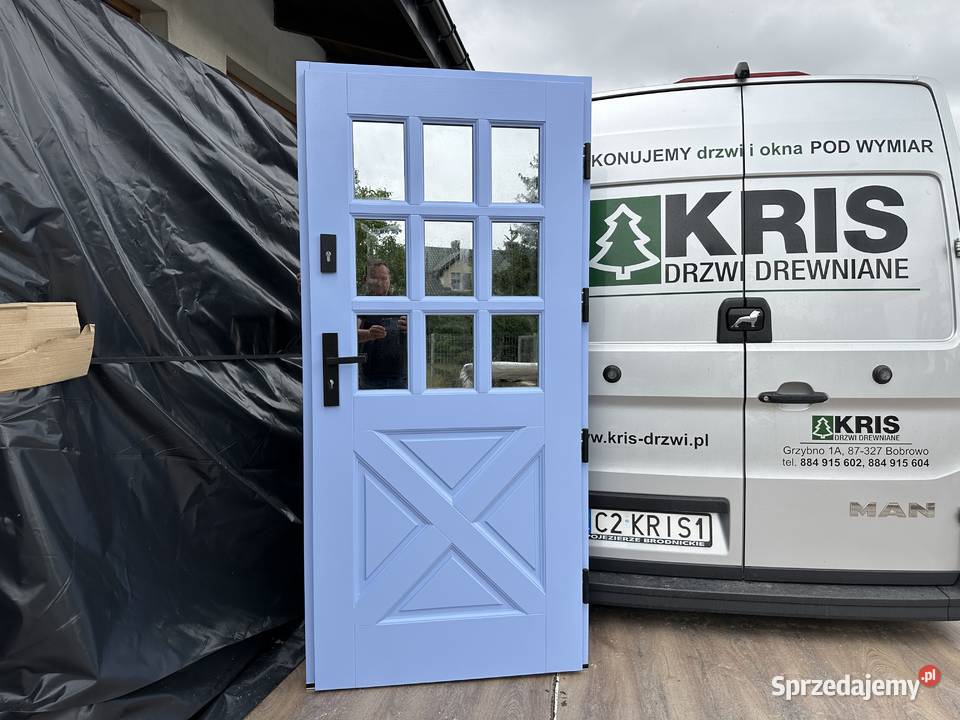 Drzwi zewnętrze drewniane czarne 9017 CAŁA Drzwi zewnętrzne Grzybno