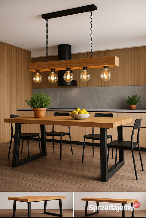 Lampa wisząca z litego drewna styl loft Tczew