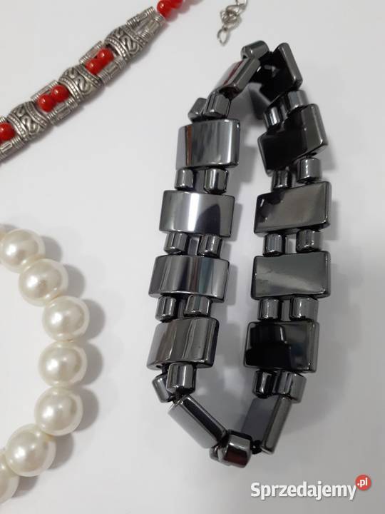 Bransoletka perełki biała grafitowa na gumkę mazowieckie Warszawa