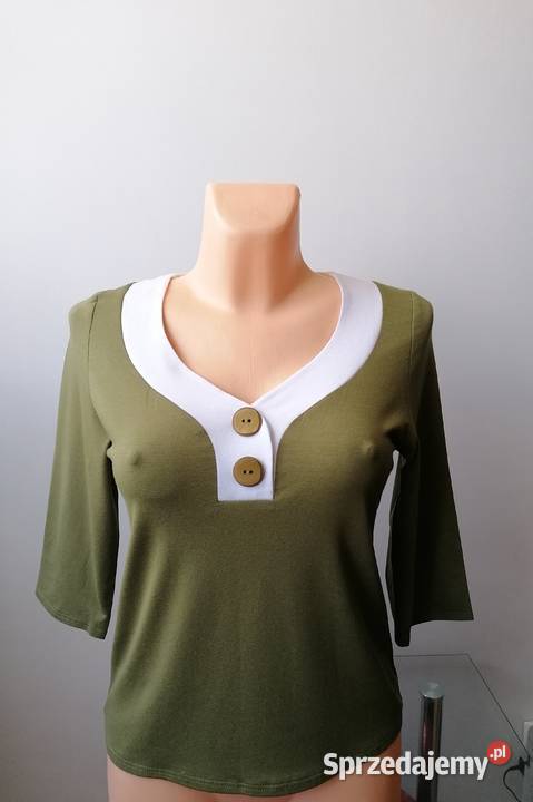 NOWA DAMSKA BLUZKA KHAKI RĘKAW 34 R40 Bluzki i koszule Łódź
