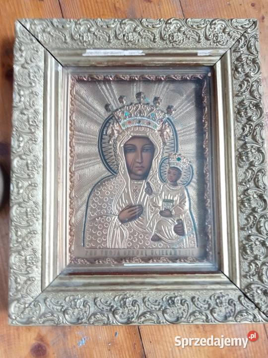 Stary obraz MB Czestochowska szklem Gdów sprzedam