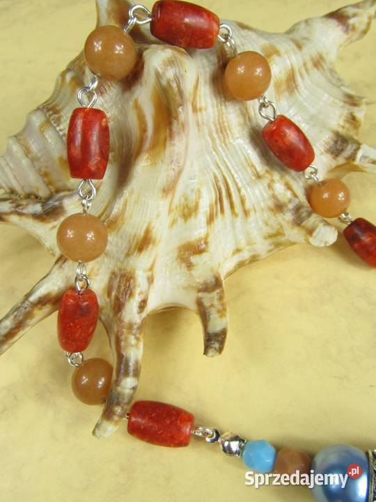 Naszyjnik kolczyki zestaw niebieski czerwony Katowice