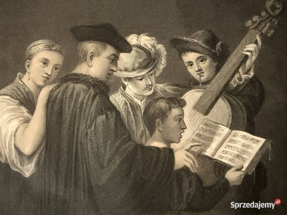 Antyczna rycina staloryt 1835 A Music Party Czerwionka-Leszczyny sprzedam