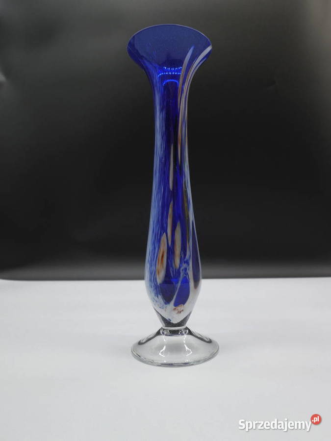 Artystyczny Wazon Szklany Kobaltowy Vintage Styl wielkopolskie Raszków