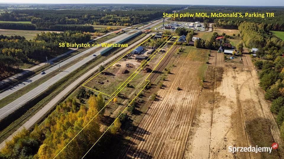 Nowa Nieruchomość usługowa 16049 ha trasie S8 1 dojazd asfaltowy Przyjmy k. Poręby