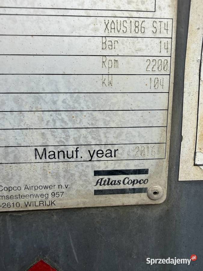 Kompresor sprężarka 14 bar ATLAS COPCO XAVS 186 Pleszew