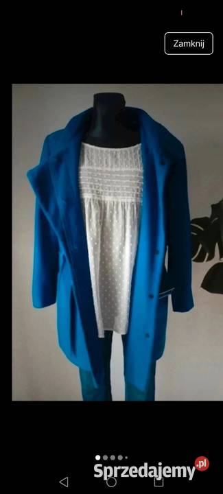 Płaszcz wełniany długi niebieski zimowy XXL 44 Krosno