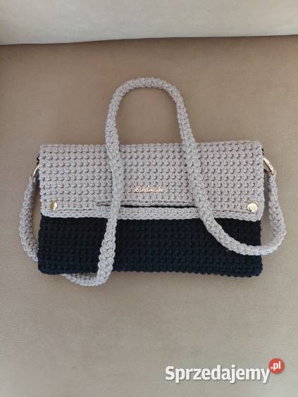 Torebka ze sznurka bawełnianego czarna z beżem Dla kobiet Gostyń