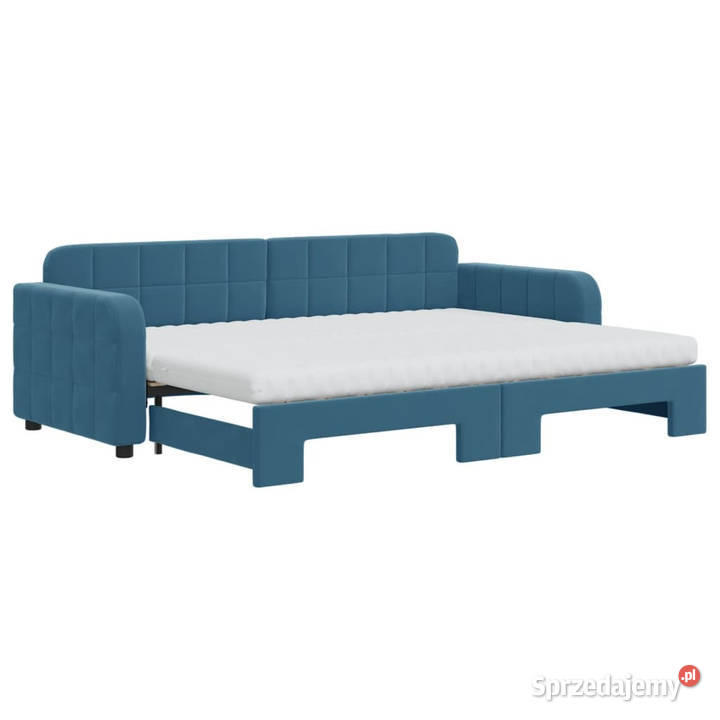 Sofa rozsuwana z materacami niebieska aksamit Warszawa
