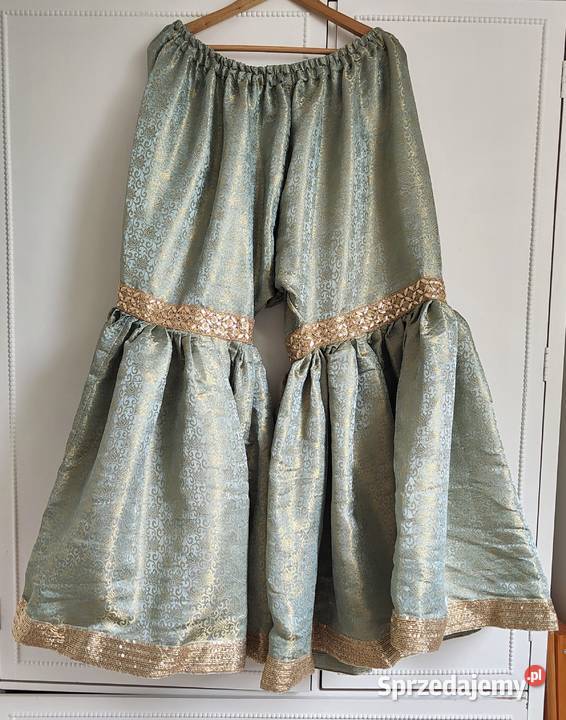 Szerokie spodnie indyjskie 5XL 50 4XL 48 gharara żółty/złoty zachodniopomorskie sprzedam