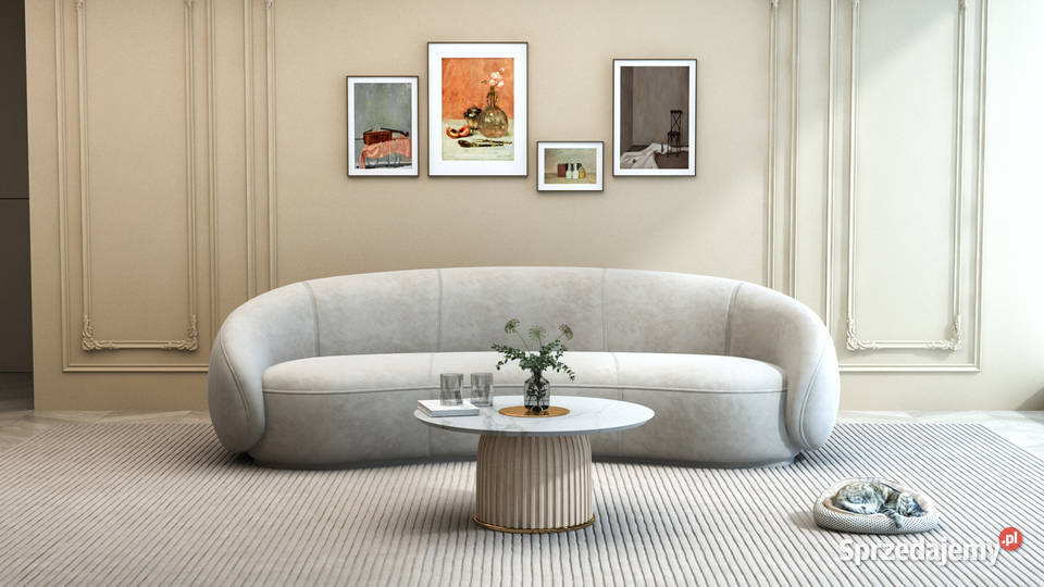 Złoty stolik kawowy Premium Nadia z kamiennym Stoliki kawowe i ławy