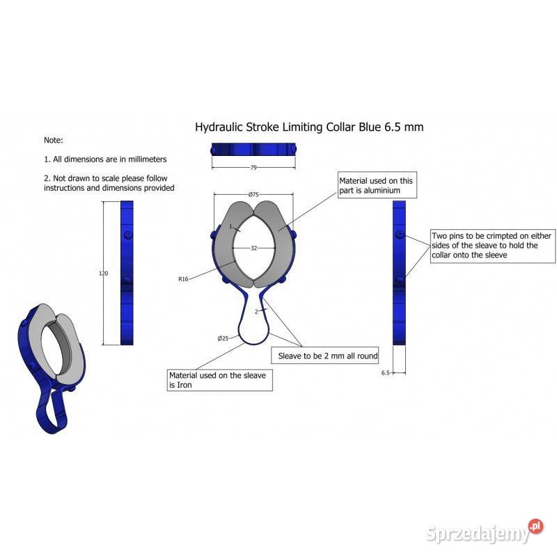 Ogranicznik skoku siłownika hydr 65mm niebieski Kamionna