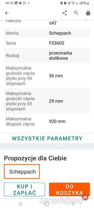 Przecinarka stołowa do płytek scheppach stan bd Kutno sprzedam
