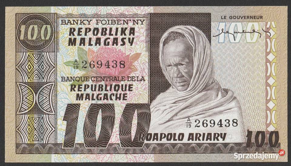 MADAGASKAR 100 FRANKÓW 1974 STAN BANKOWY UNC Łódź