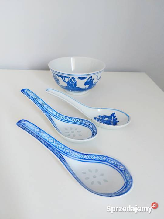 porcelanowa miseczka białoniebieska z 3 łyżkami Poznań sprzedam