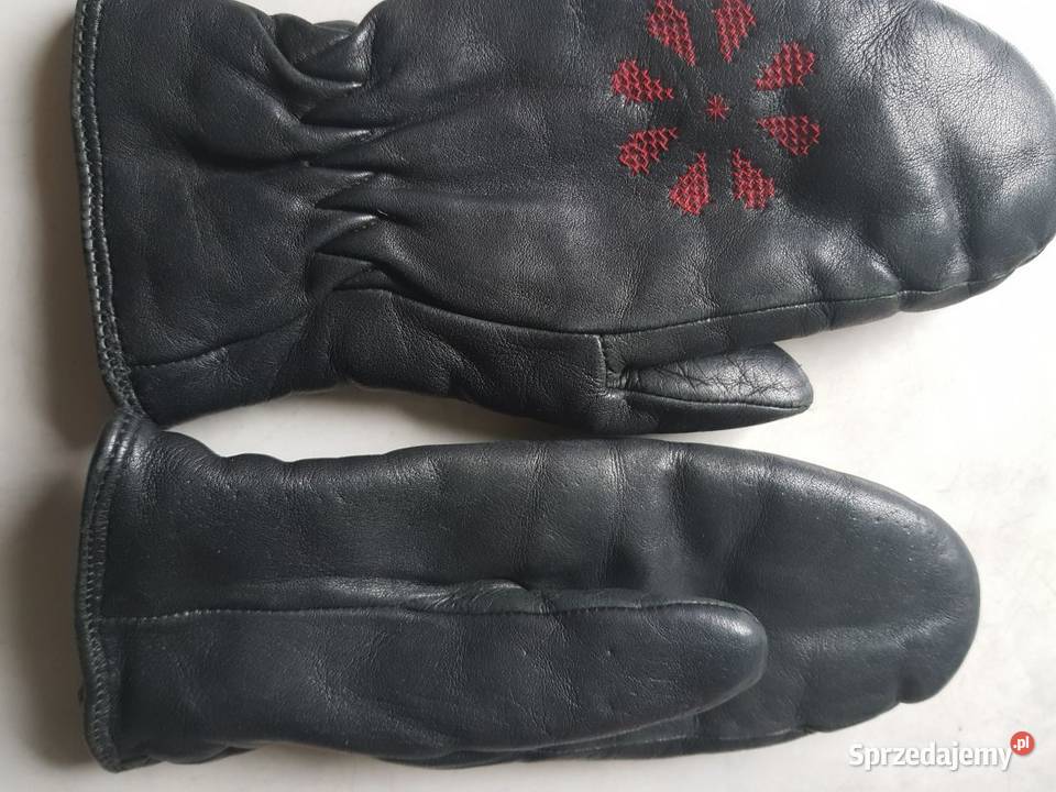 skórkowe rękawiczki z misiem wyszywane Kielce