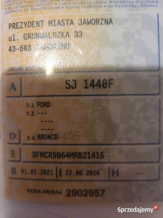 Ford Bronco sport 44 okazja Jaworzno