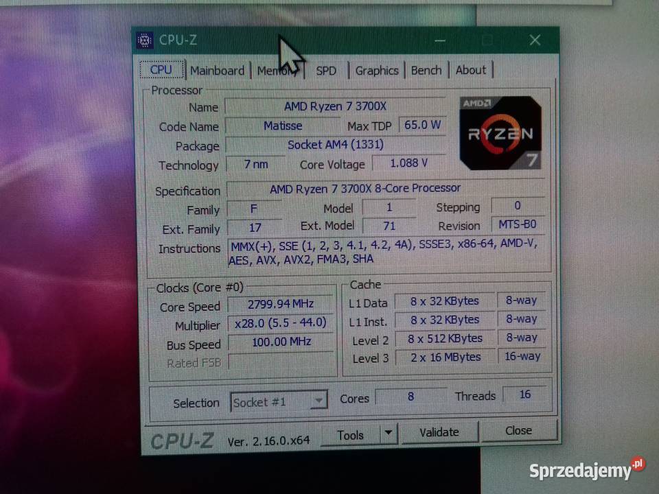 AMD Ryzen 7 3700X działa gdy zmniejszone