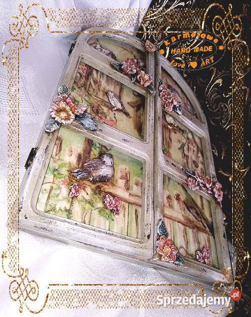 Panel w formie okna decoupage dekoracja handmade Warszawa