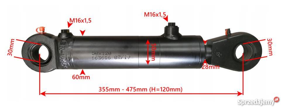 Siłownik Hydrauliczny 50x28 Skok 120 Mocowania Solec Kujawski sprzedam