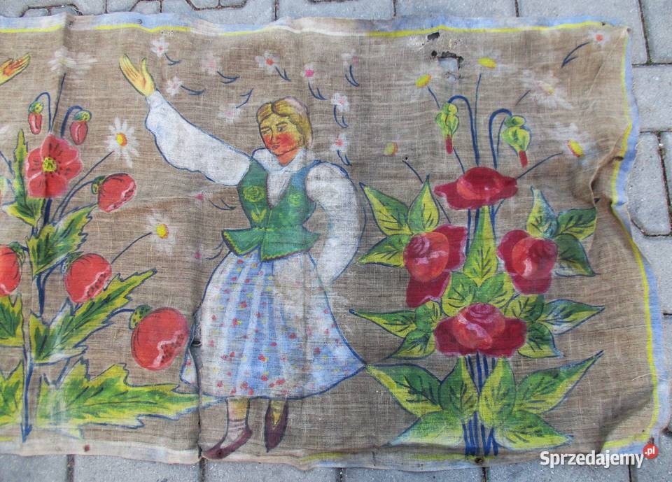 Stara Makata Tapiseria na Lnianym Szarym Płótnie