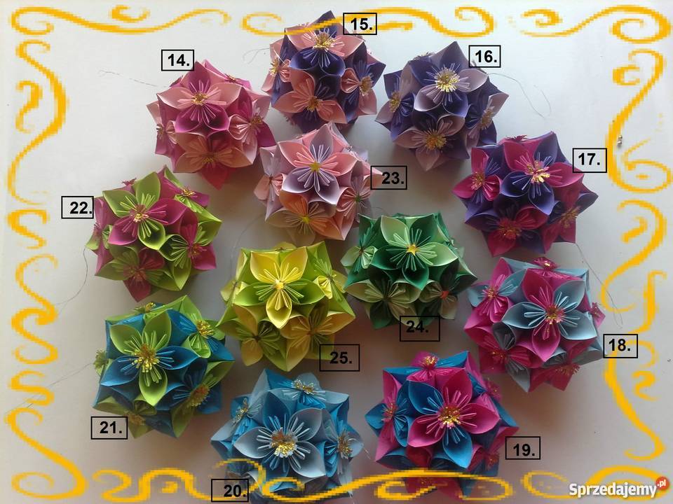 BOMBKI OZDOBY ŚWIĄTECZNE DEKORACJAORIGAMI KUSUDA