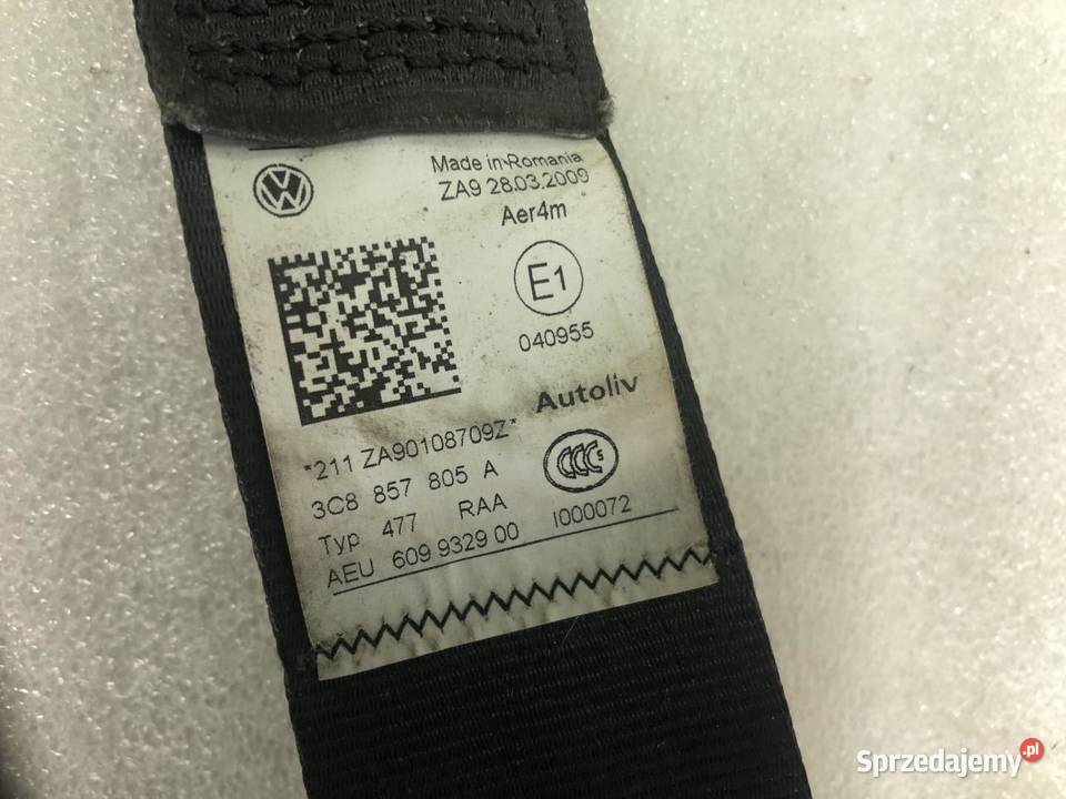 PAS BEZPIECZEŃSTWA TYLNY 3C8857805A VW PASSAT CC