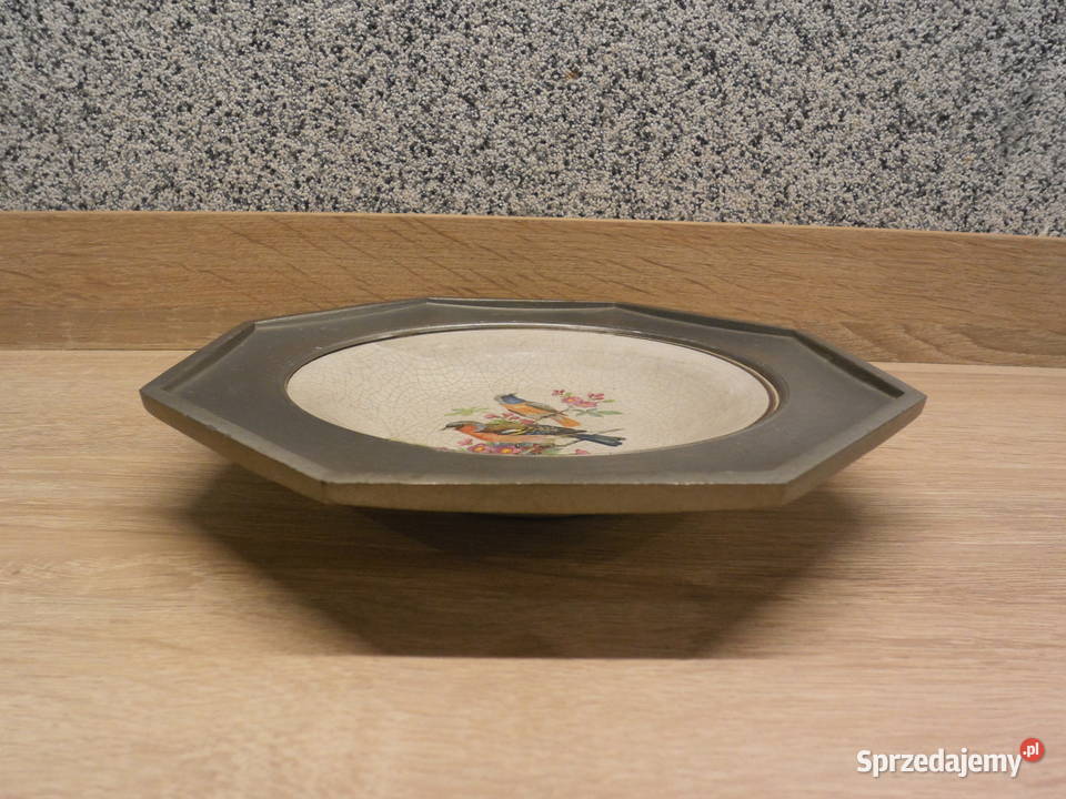 Ceramiczny talerz w oprawie cynowej Raszków