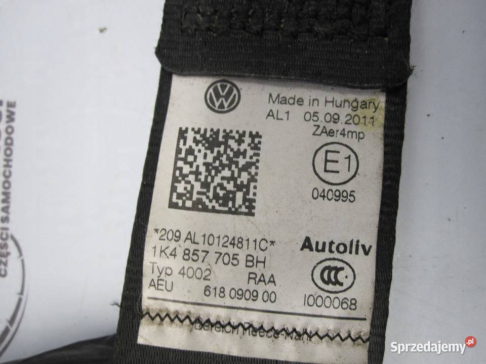 VW GOLF VI 10r pas bezpieczeństwa lewy przód osobowe Pasy bezpieczeństwa