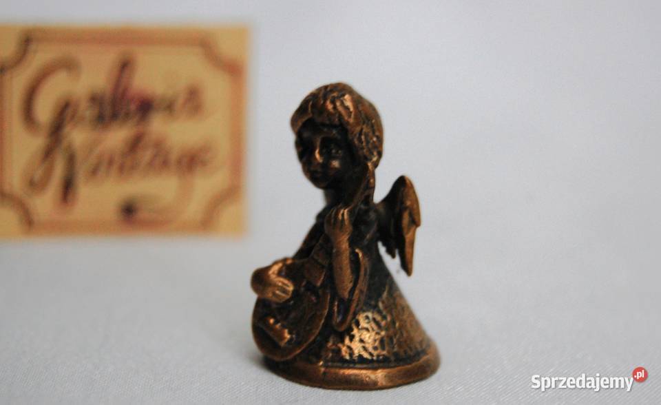 Mosiężny anioł aniołek grający na mandolinie Figurki i rzeźby lubelskie Lublin