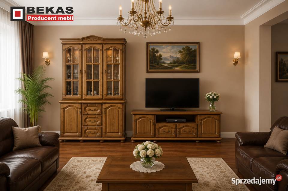 Witryna 120 Biała Korona Blat Dąb Naturalny 199cm