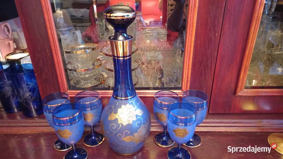 Komplet Bochemia kobalt I złoto Kieliszki i pucharki Warszawa