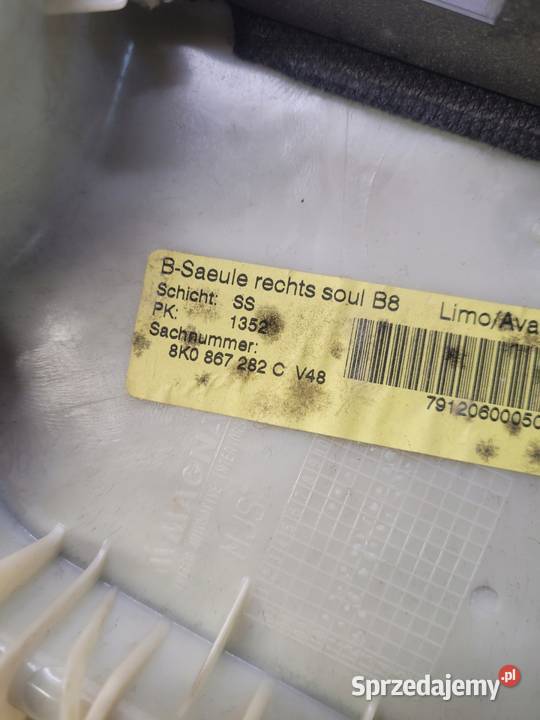 OSŁONA SŁUPKA B PRAWA AUDI A4 B8 8K0867282C V48 Przystajń