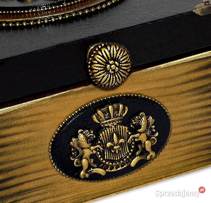 SZKATUŁKA drewniana STYL FRANCUSKI lilijka HERBY brązowy