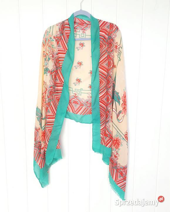 Nowy lekki szal tkany z wełną orientalny beżowy Szczecin