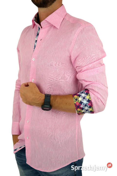 GIOVANNI PERA Koszula Męska GPL1 Różowa LEN Ostrów Wielkopolski