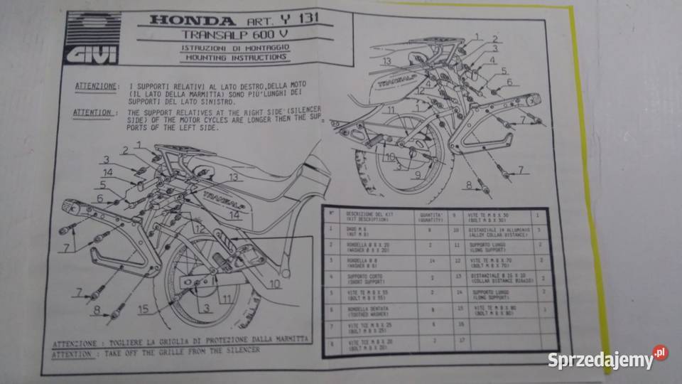 Stelaż mocowanie kufrów bocznych GIVI Honda xl